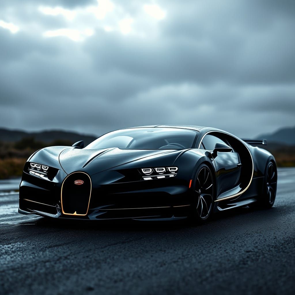 Dramatic Bugatti Chiron Supercar in Hyperrealistic Style