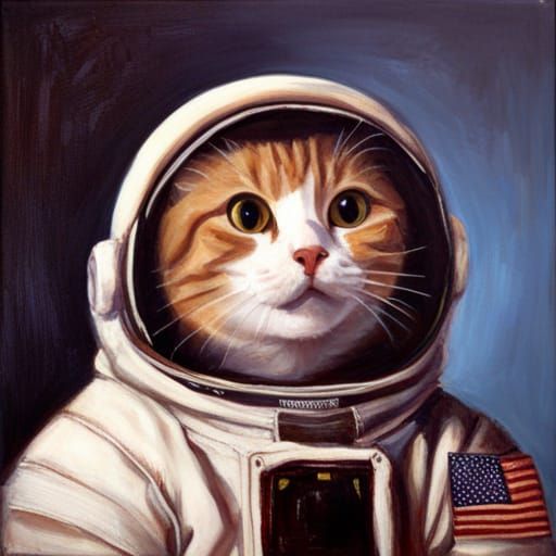 Cute Cat Astronaut in Oil Painting Style