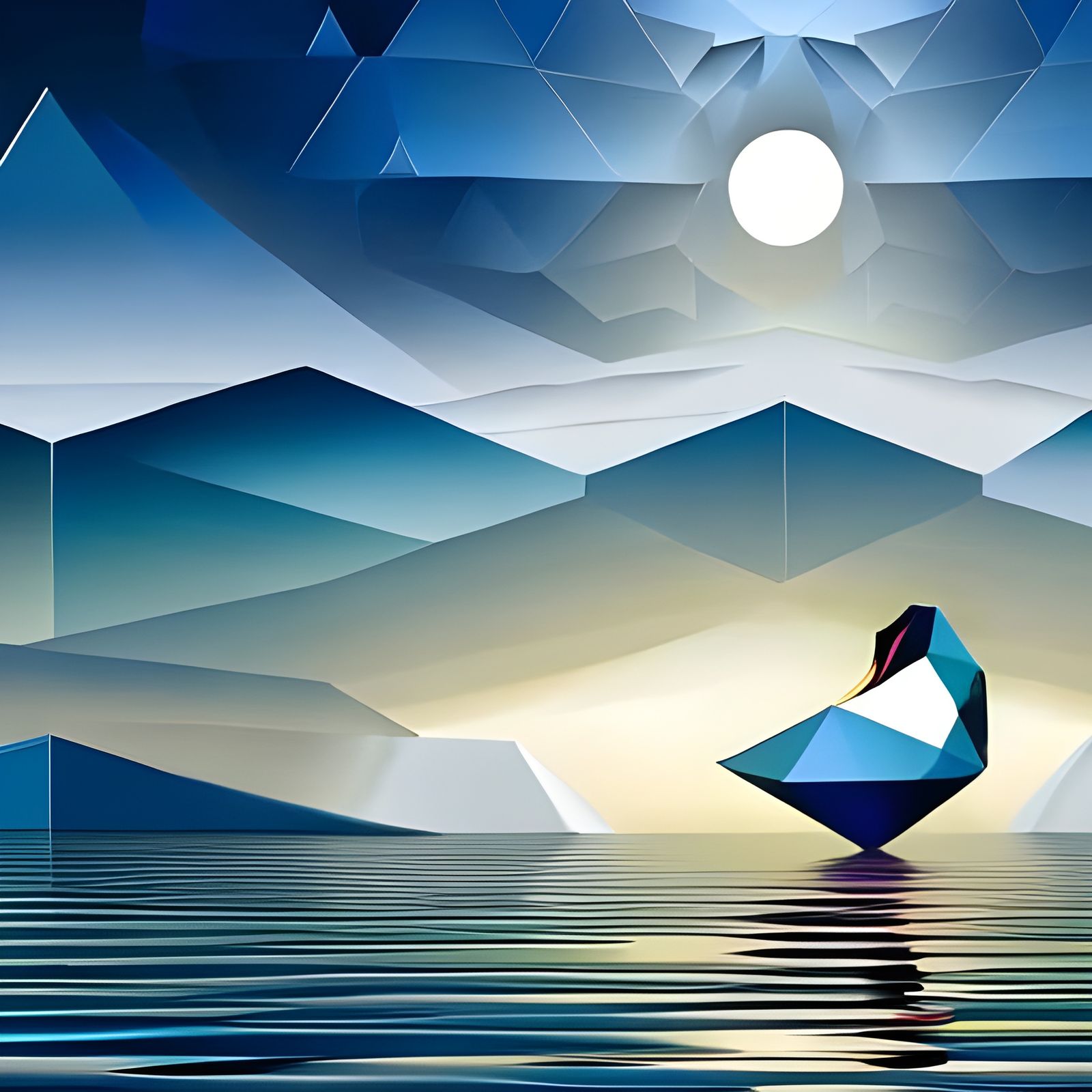 Geometrical Swan on Lake: Crystal Cubism Art