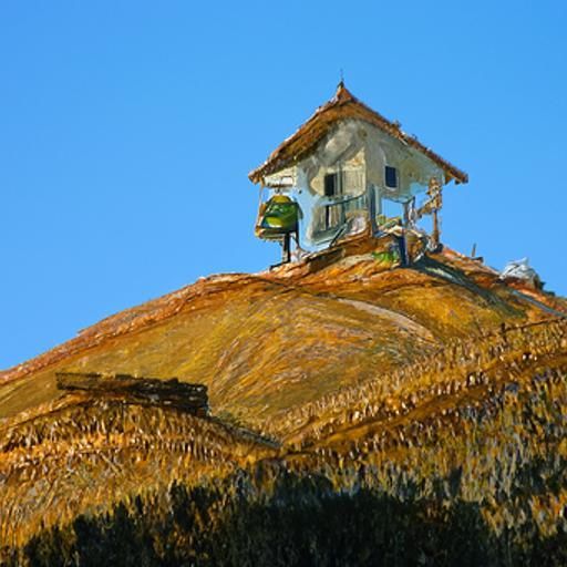 Old House on Hill in Colorful Oil Painting