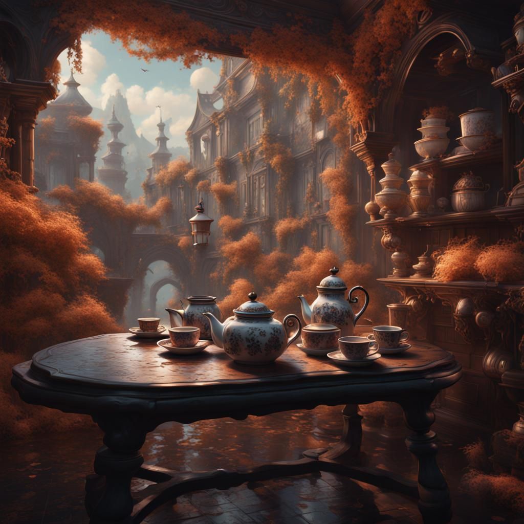 Fantastical Tea Matte Painting in Deep Color
