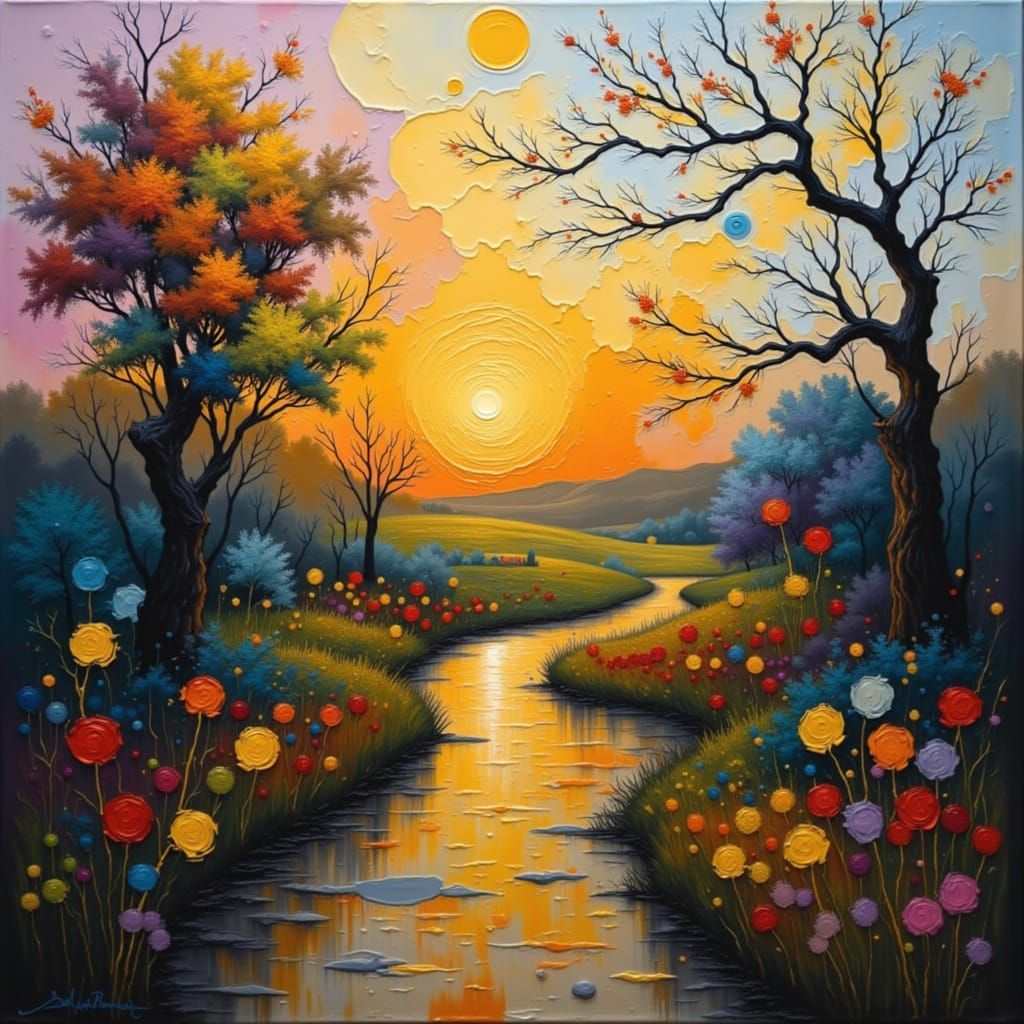 Sunrise Frost and Sorrow Textured Oil Painting