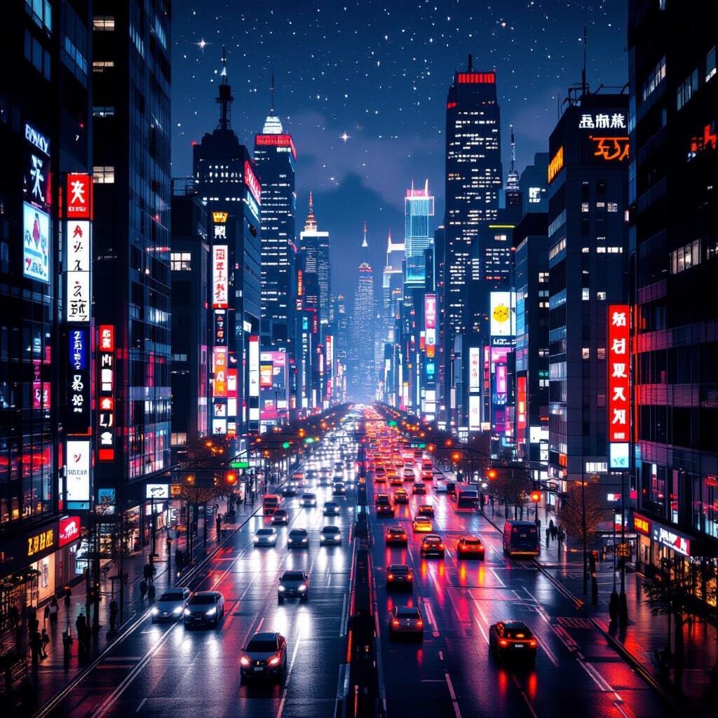 Hyperrealistic Metropolis at Night