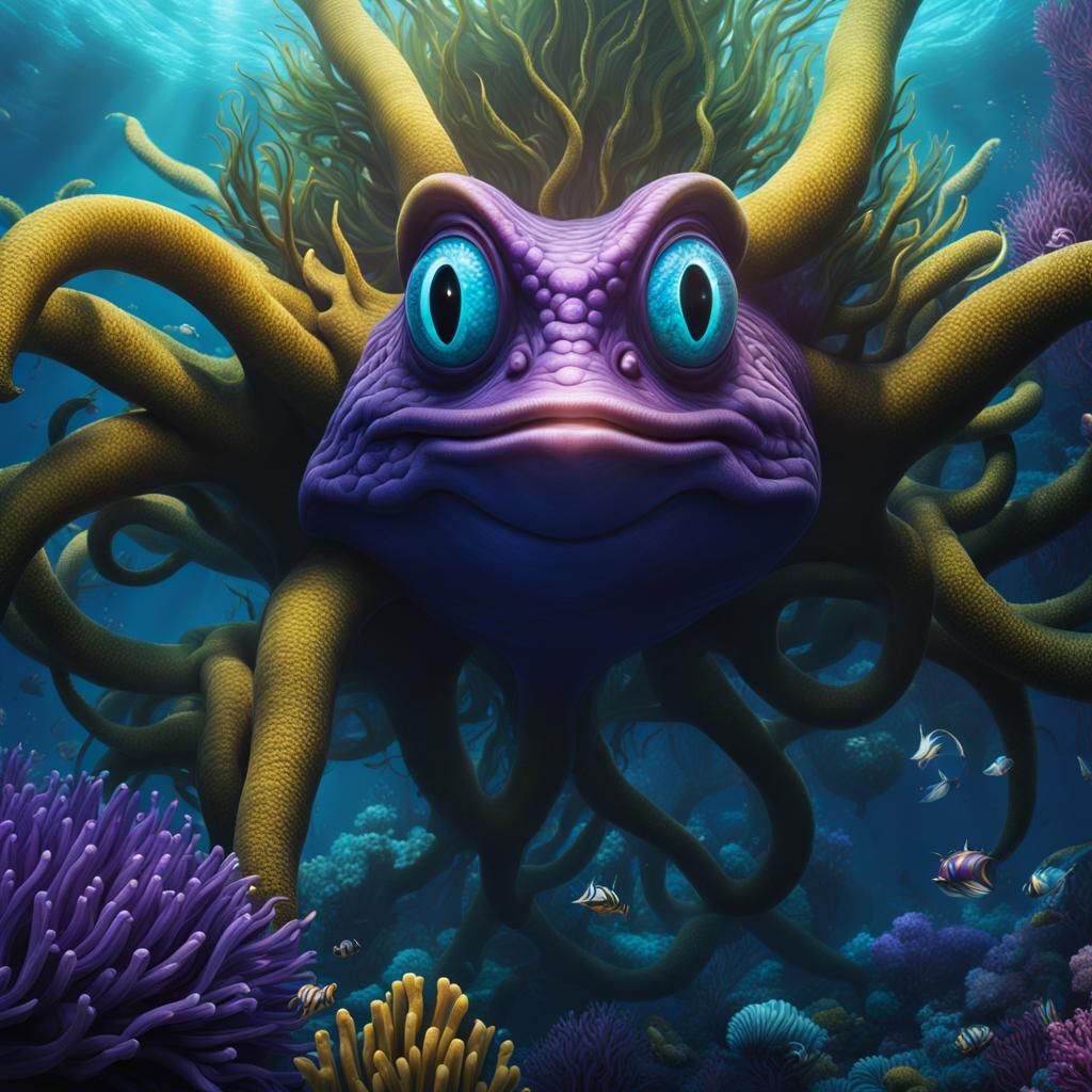 Photorealistic Ursula in a Fantastical Underwater Scene