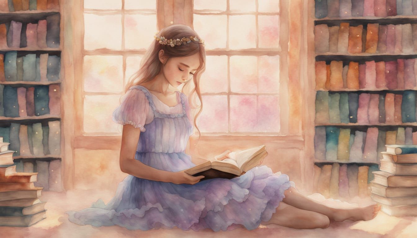 Whimsical Watercolor of Student Reading