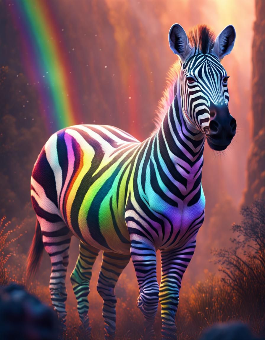 Rainbow Zebra in Detailed Matte Painting Style