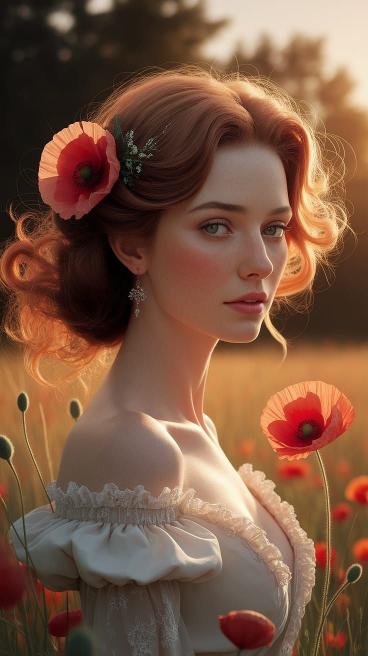 Auburn Beauty in Digital Portrait, Dreamlike Style