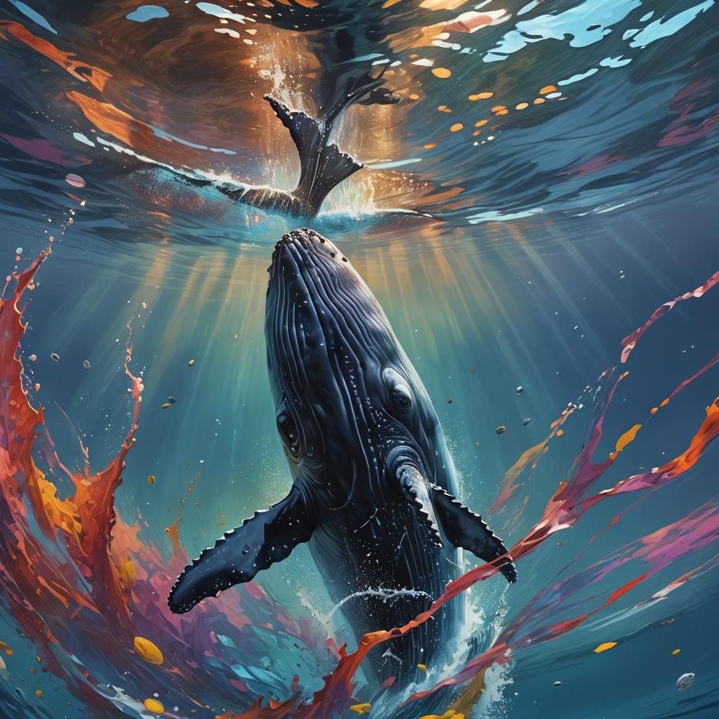 Hyperrealistic Whale in Ocean Splash Art