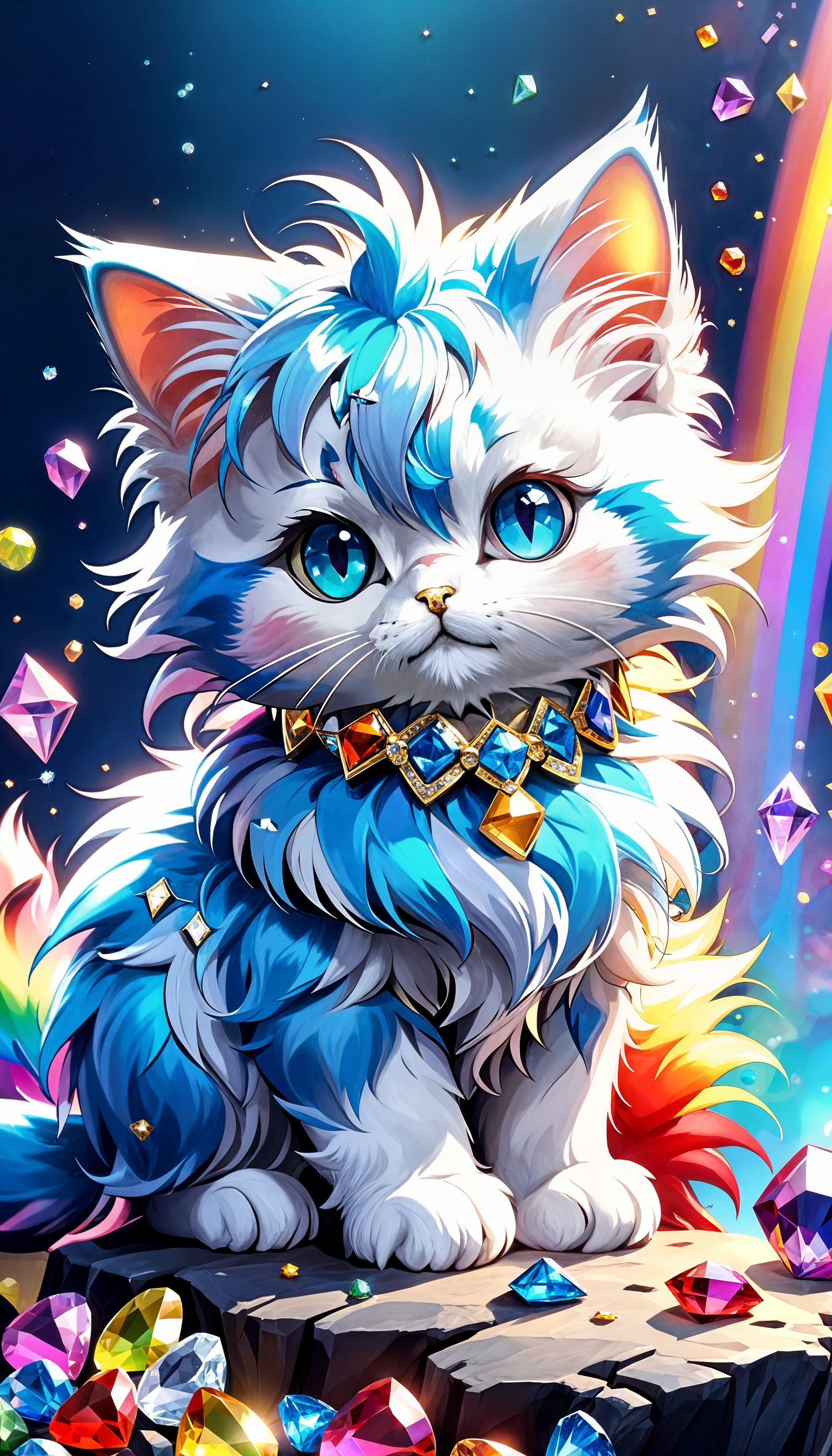 Rainbow Gem Kitten near Impossible Cliffside House