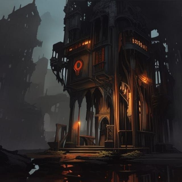 Gothic House in Misty Flowerpunk Cyberpunk Style