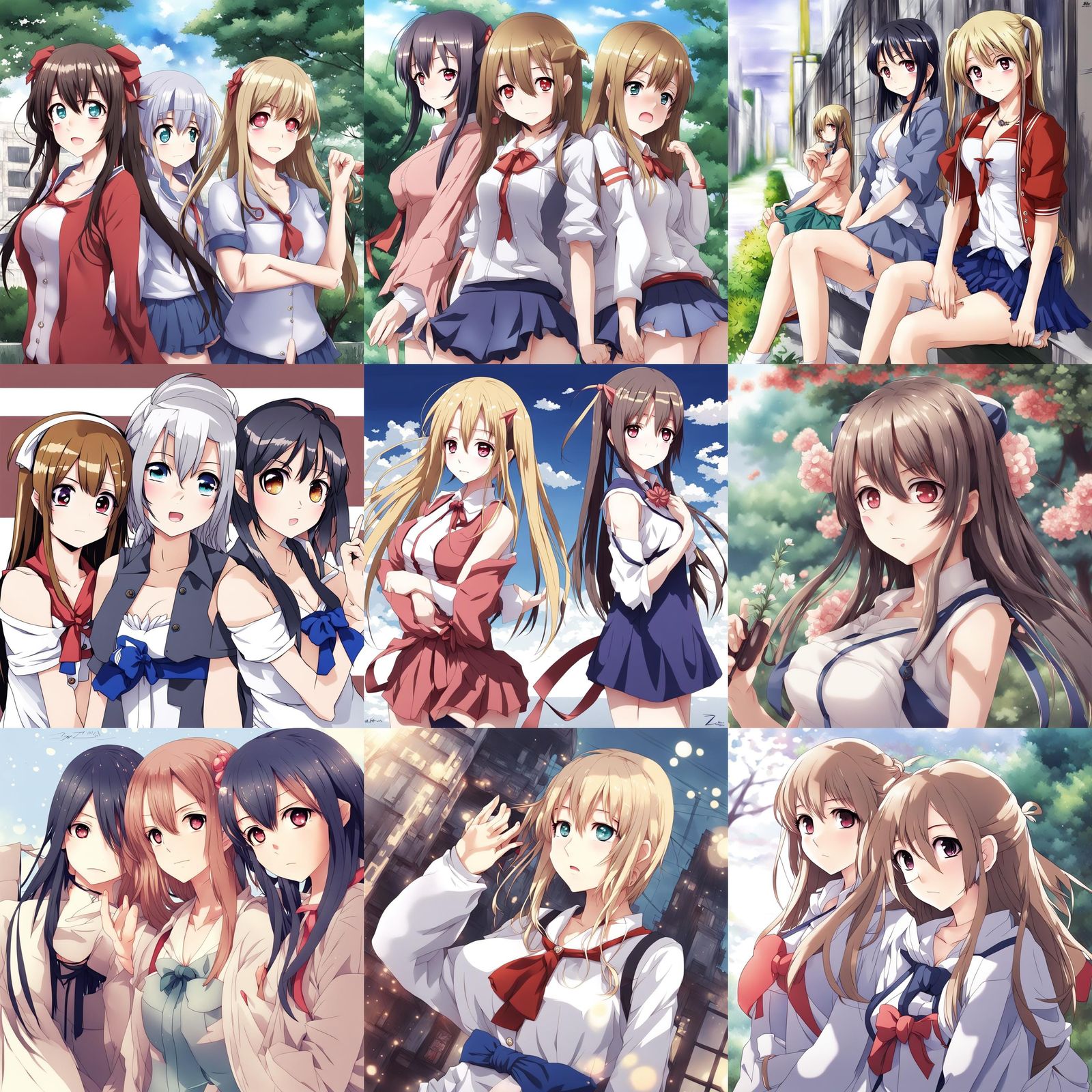 Anime Girls in Japanese Manga Style