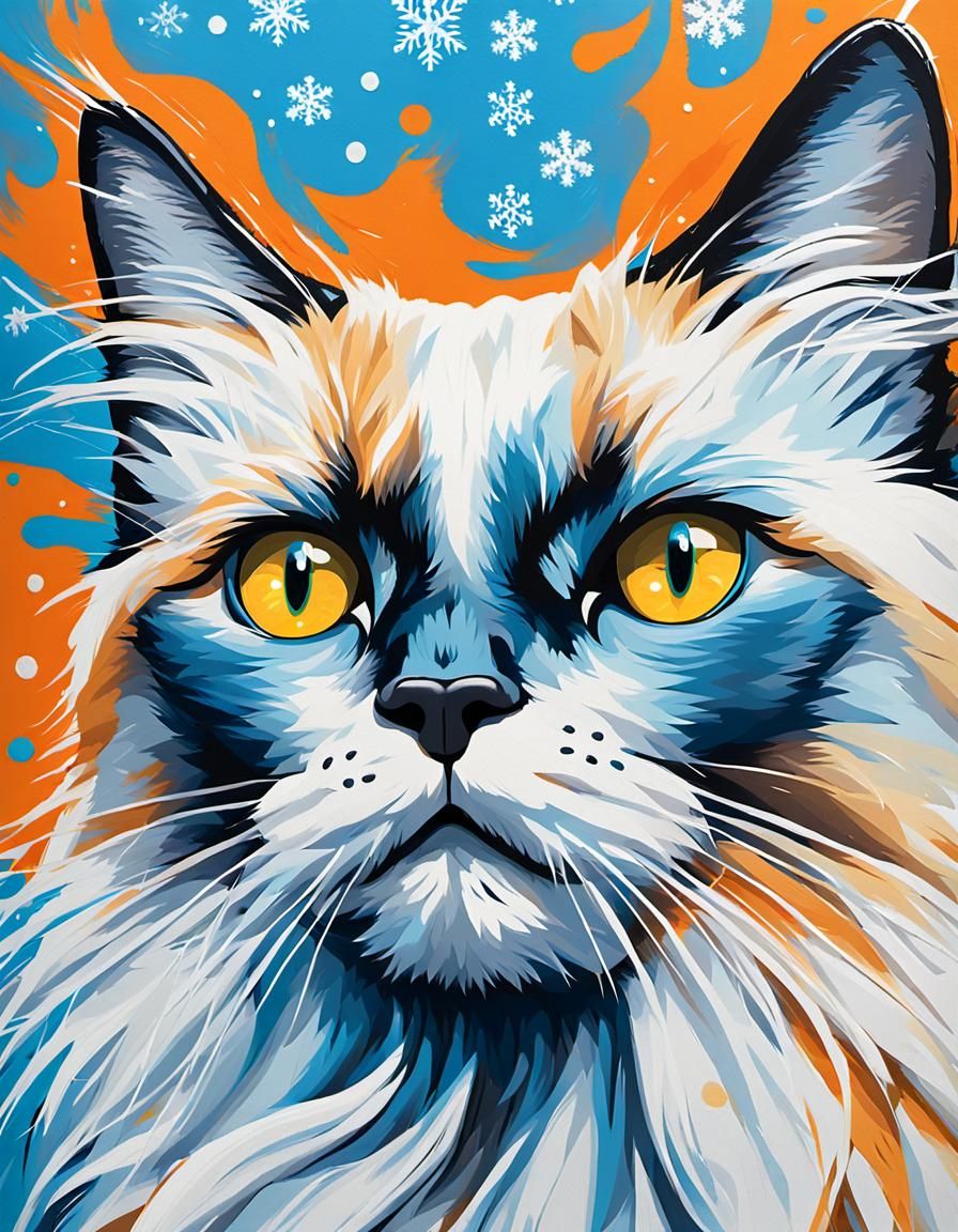 Pop Art Siamese Cats Portrait in Acrylic Style