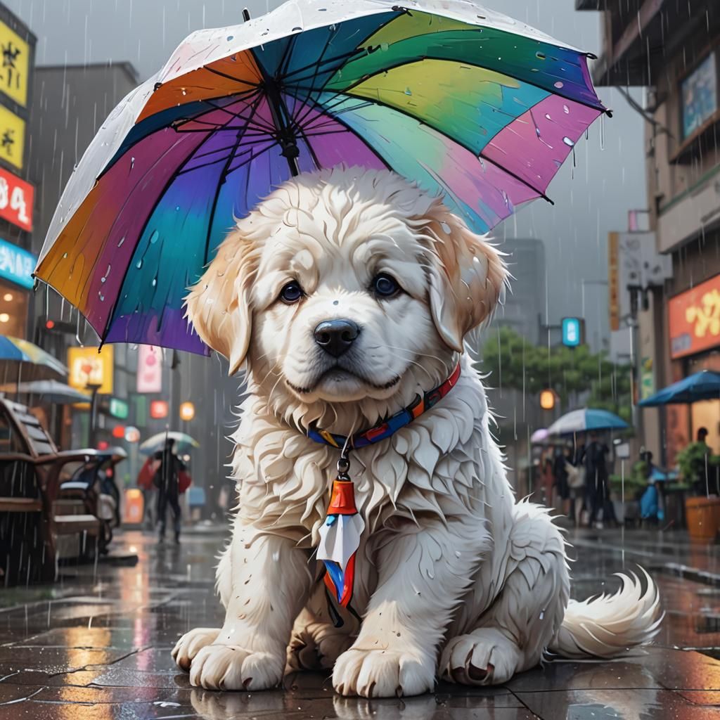 Big-Eyed Monster and Great Pyrenees Puppy: 3D Anime Art