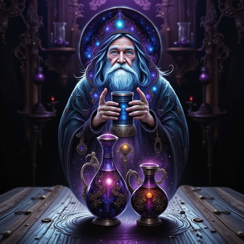 Epic Fantasy Alchemist in Illuminated Medieval Art