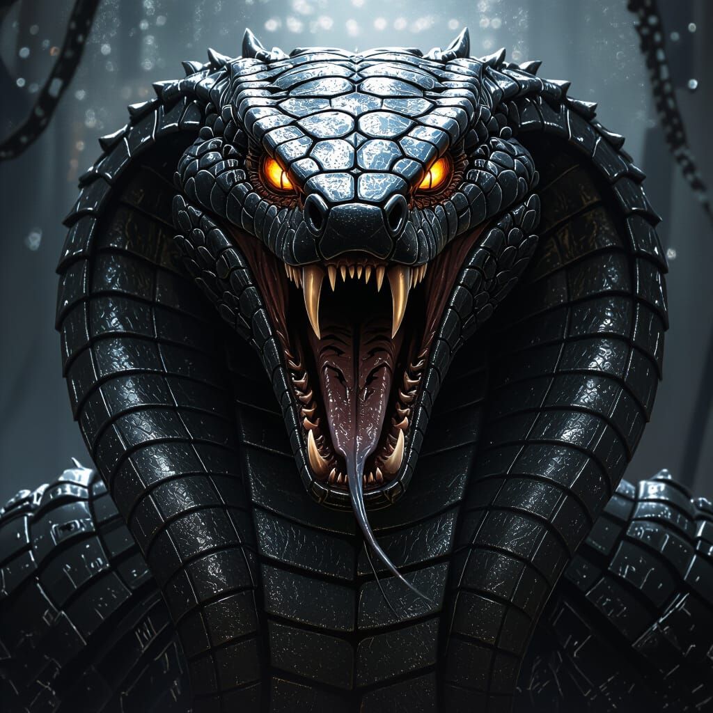 Armored Cobra with Tribal Hood, Biomechanical Art