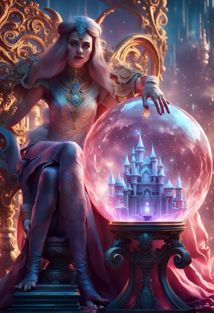 Morgana Le Fay on Rococo Throne, 3D Render