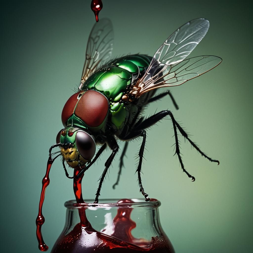 Surreal Macro Photo of Green Fly on Grenadine