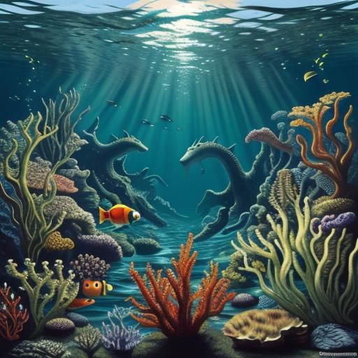 Loch Ness Monster in Underwater Scene