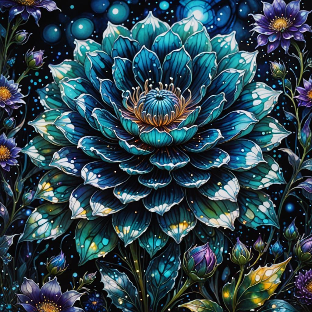 Ethereal Garden Bloom in Glowing Silvery Hues