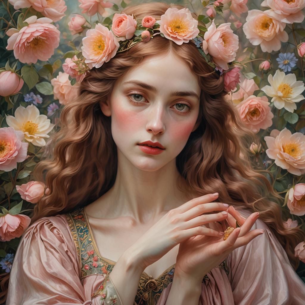 Ethereal Woman Portrait in Pre-Raphaelite Style