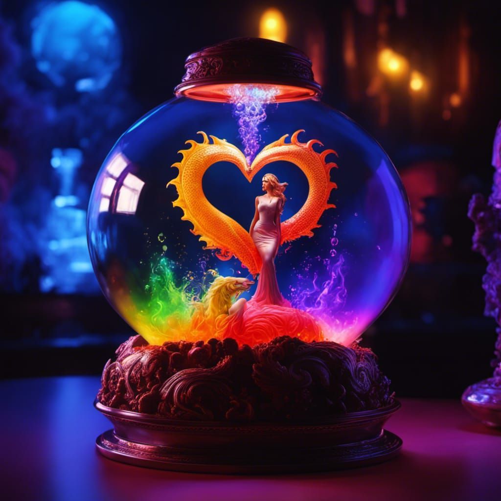 Woman in Lava Lamp with Dragon Heart: Digital Art