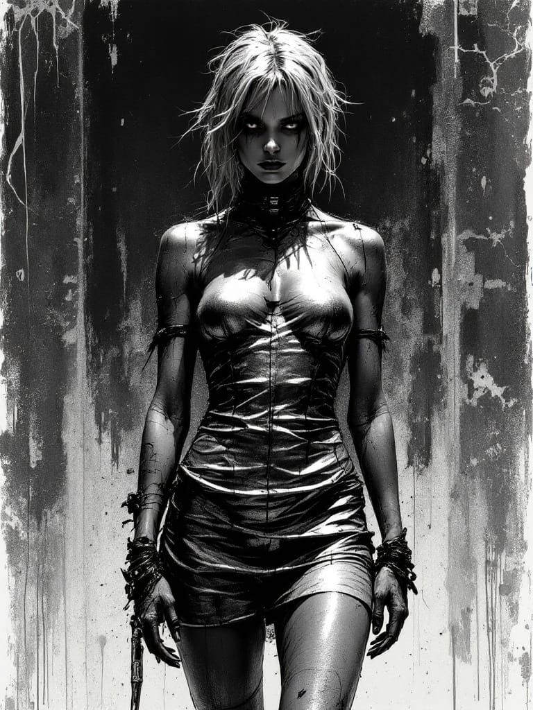 Post-Apocalyptic Pin-Up Woman in Gold Dress