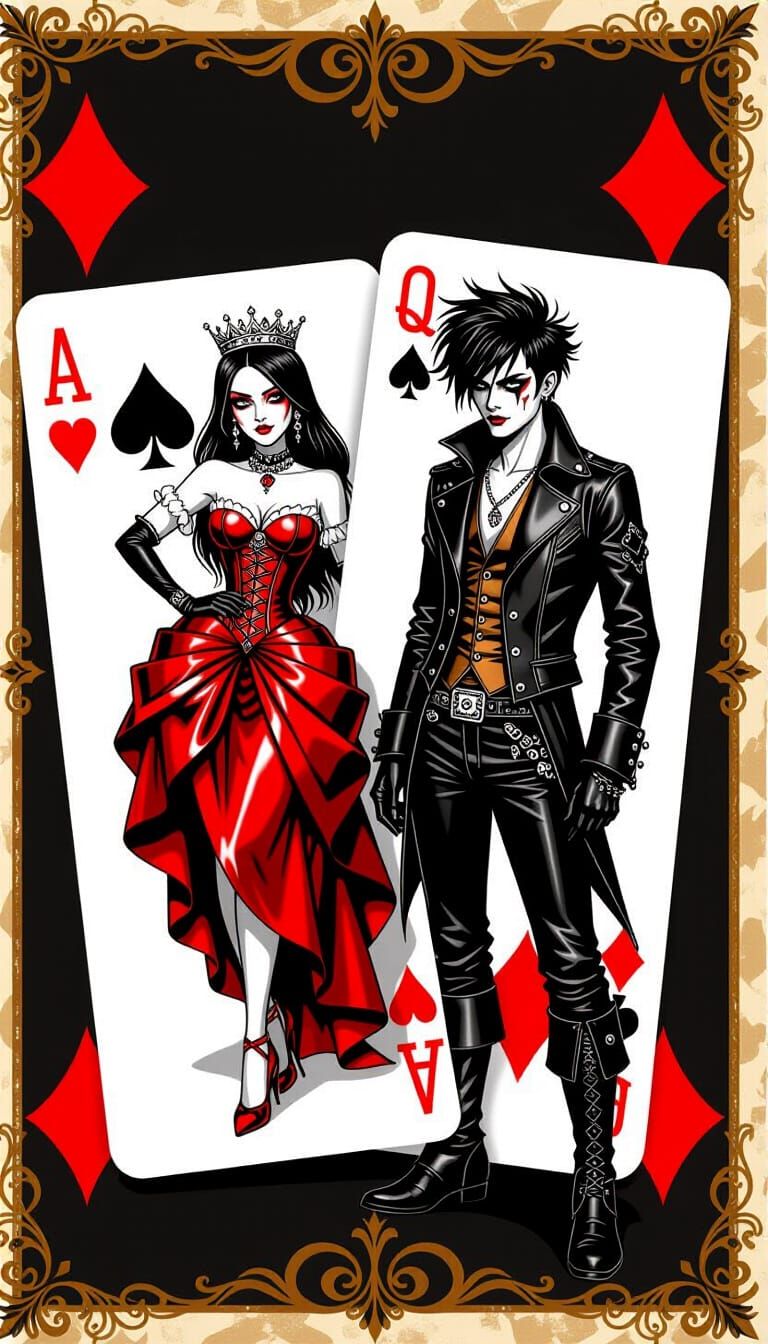 Emo Punk Queen of Hearts and Knave of Spades Playing Cards