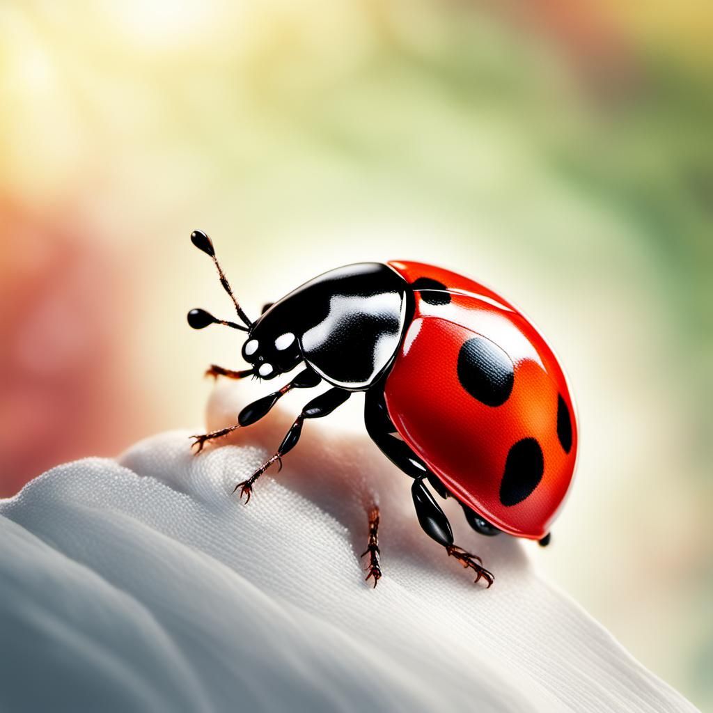 Miniature Ladybug on Fingertip in Hyperrealistic Style