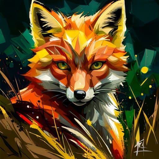 Fox in Forest: Textured Speedpaint Style