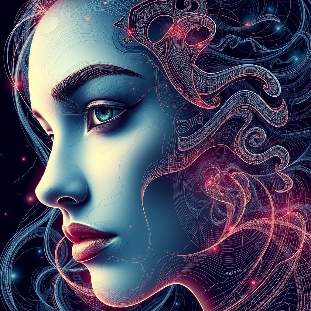 Intricate Fractal Portrait of a Woman's Face in Futuristic V...