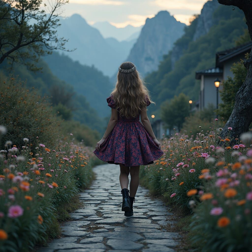 Mysterious Young Woman in Whimsical Wonderland Style