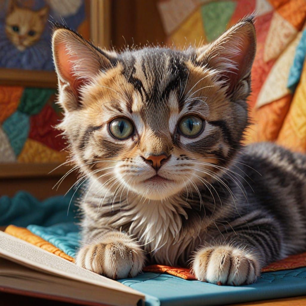 Vibrant Kitten Portrait in Hyperrealistic Style