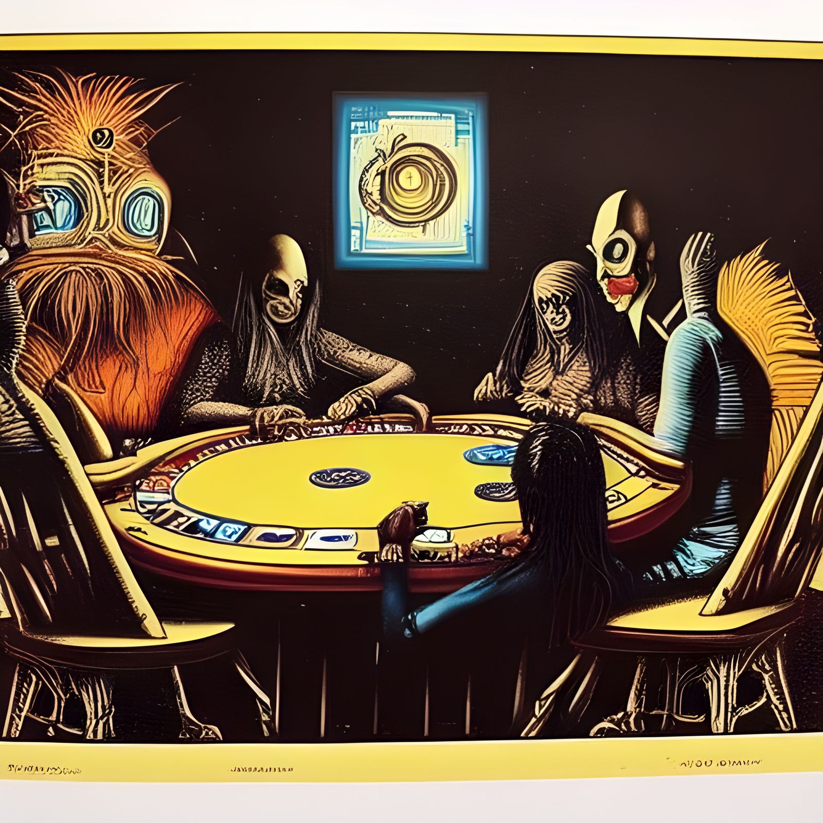Eldritch Poker Player in Woodcut Pointillism Style