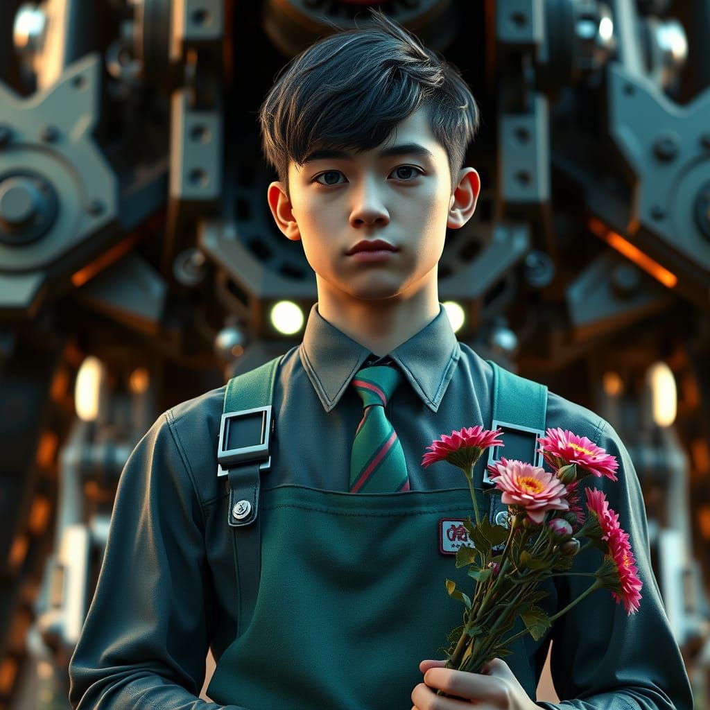 Futuristic Sci-Fi Rendering: Man in Green Dress