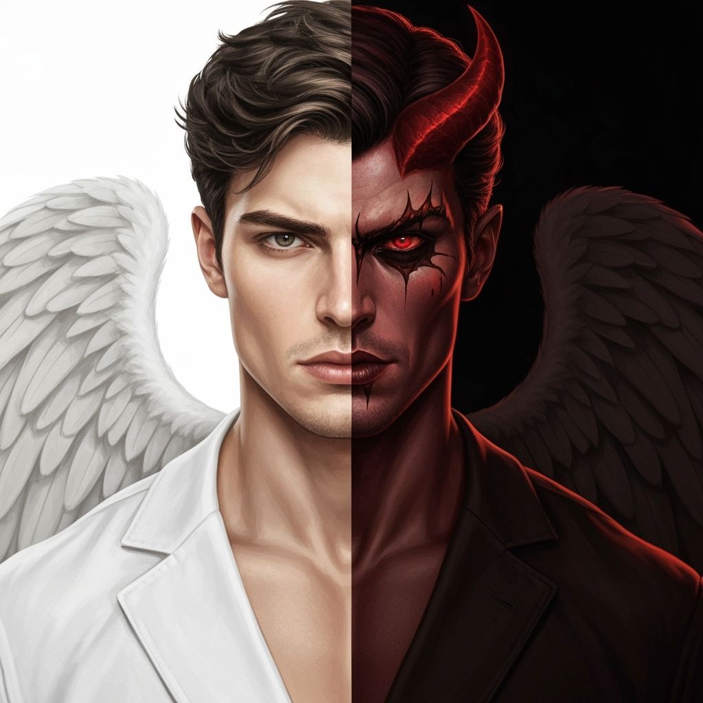 Angelic and Devilish Split Image of a Man