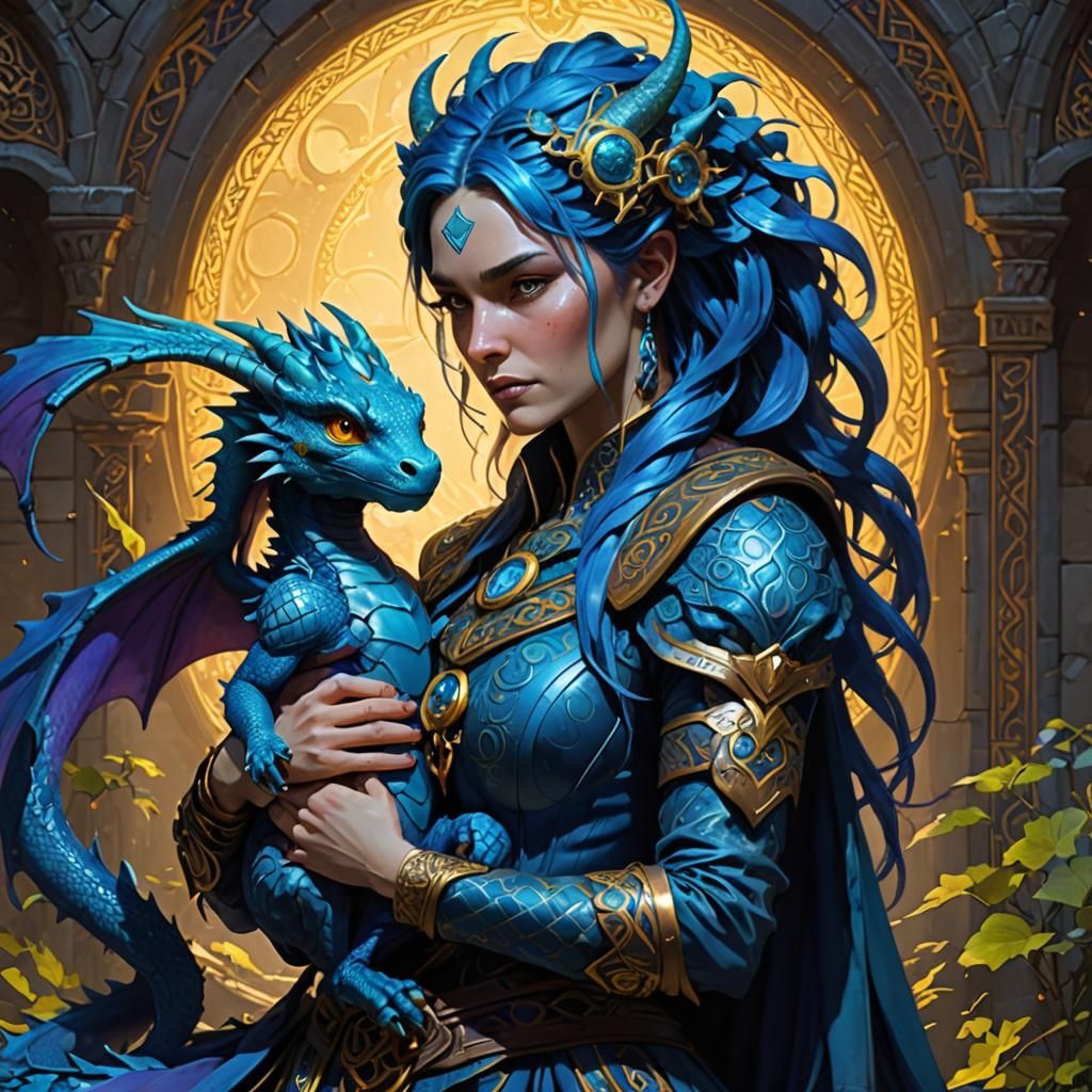 Celtic Woman and Dragon in Dark Fantasy Style