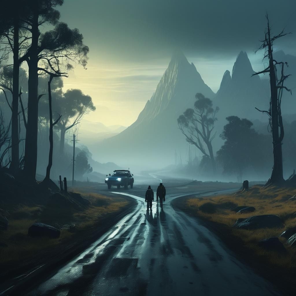 Ominous Valley Crossroads: Cinematic Digital Matte Painting