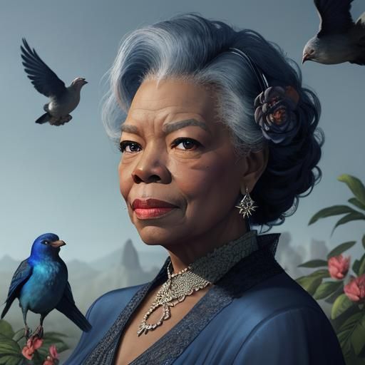 Maya Angelou Portrait with Birds in Fantasy Art Style