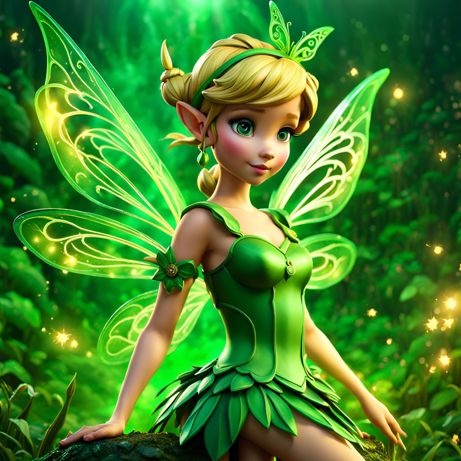 Hyperdetailed Green Fairy with Wings, Fantasy Art