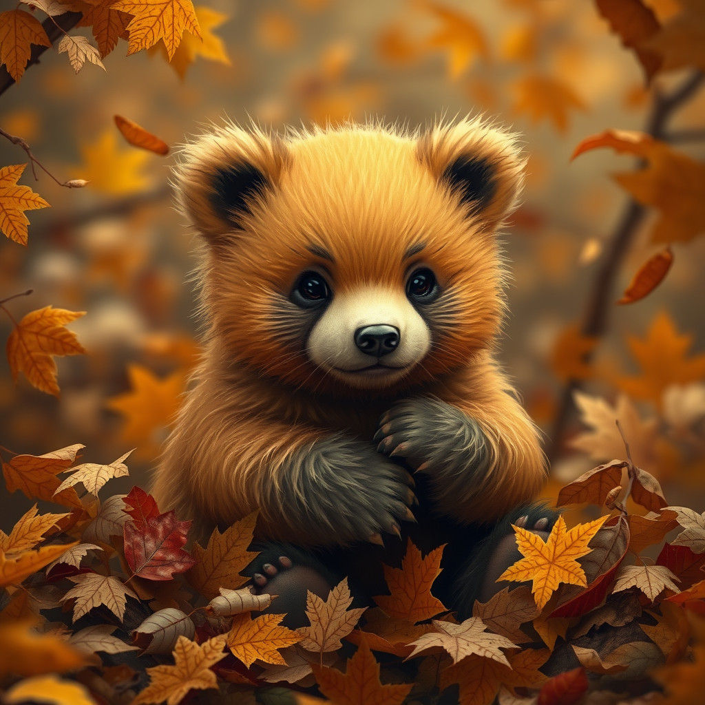 Adorable Baby Bear in Autumnal Fantasy Art