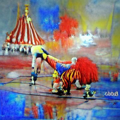 Colorful Circus Act in Impressionist Style