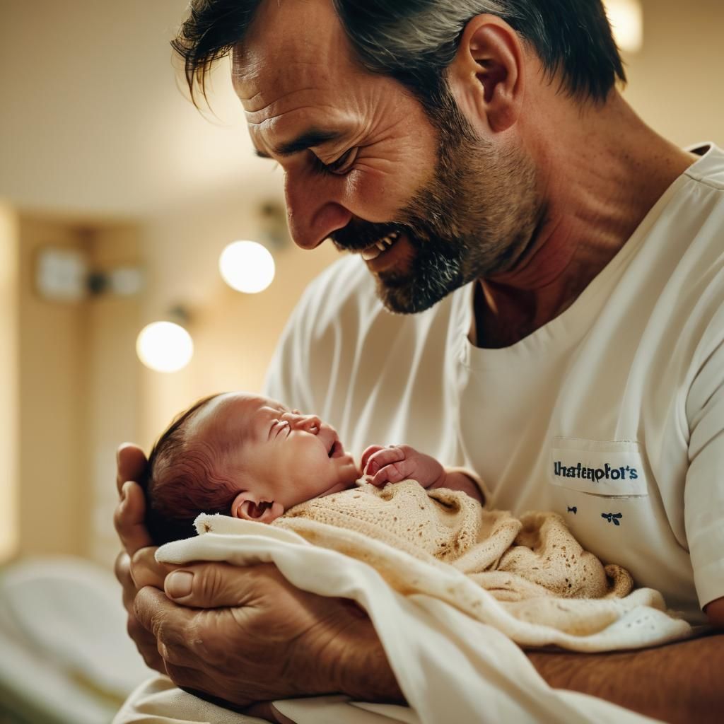 Father's Heartfelt First Embrace: a Warm Portrait