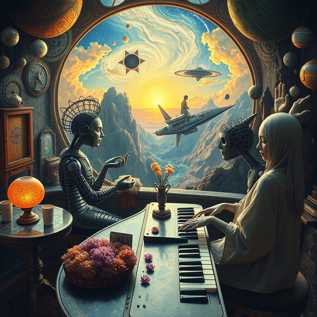 Psychedelic Cafe at Galaxy's End in Maximalist Style