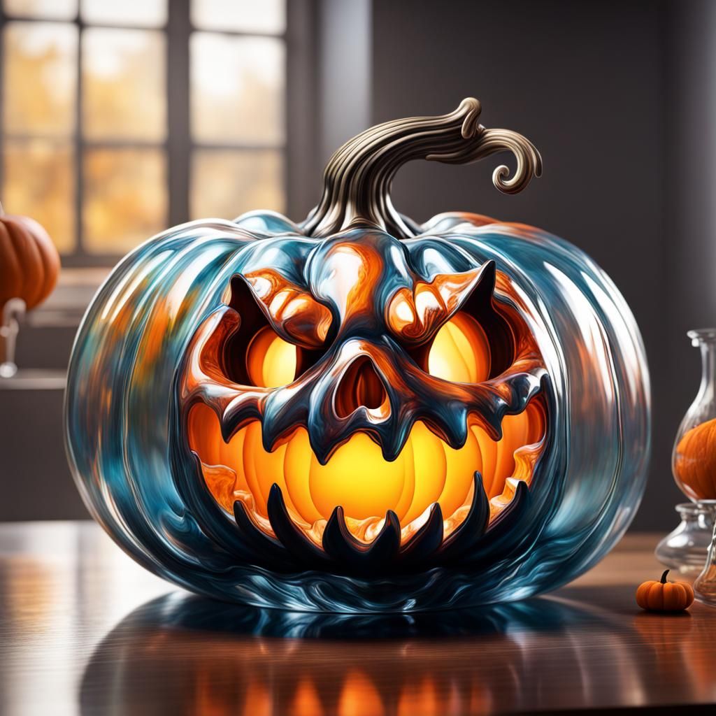 Hyperrealistic Glass Pumpkin with Tiny People Inside