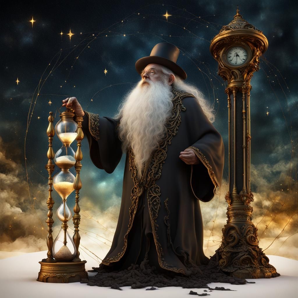 Mystical Father Time Gazing at Starlit Sky