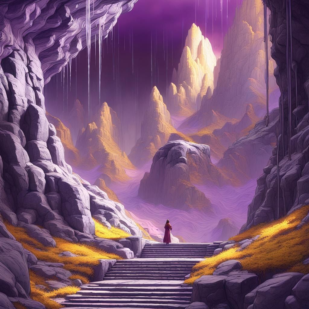Raining Mountains and Caverns in Art Nouveau Style