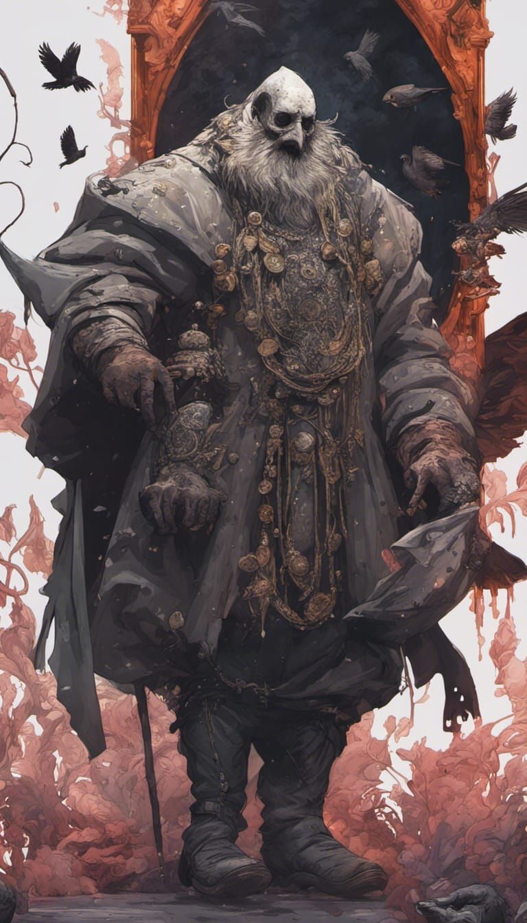 Bear Plague Doctor with Raven in Dark Fantasy Style