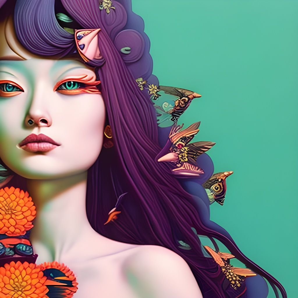 Fairy Portrait in Surreal Flowerpunk Style
