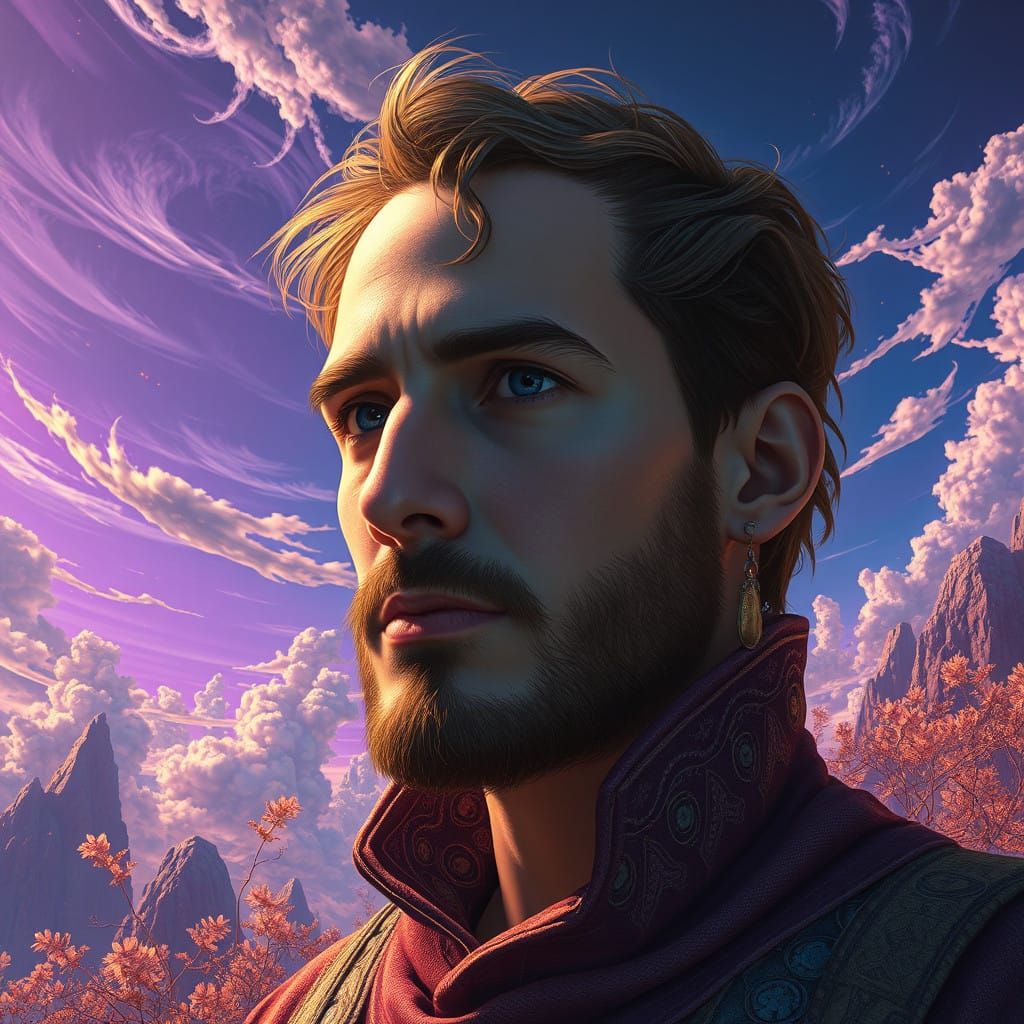 Surreal Self Portrait in Vibrant Dreamlike Landscape