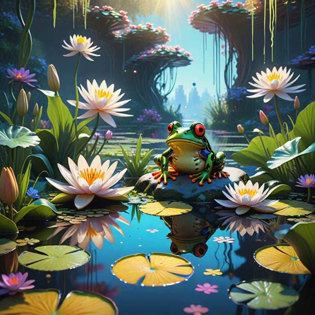 Surreal Monet's Garden Invaded by Whimsical Fae Creatures